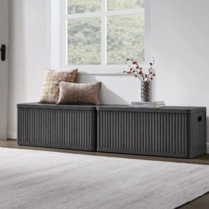 Welcoming hallway showcasing shoe storage bench in dark grey alder.