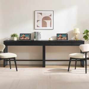 Minimalist office displaying office desk in black oak with functional appeal.