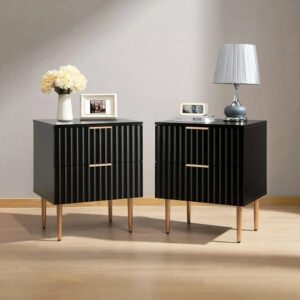 Nightstands 3 Sophisticated bedroom displaying nightstand table set in black with modern appeal.