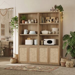 Refined living area displaying bookcase in amber oak 2 door with stylish organization.