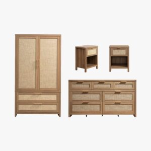 Nightstands 6 Elegant suite showcasing bedroom set in caramel oak with wardrobe storage.