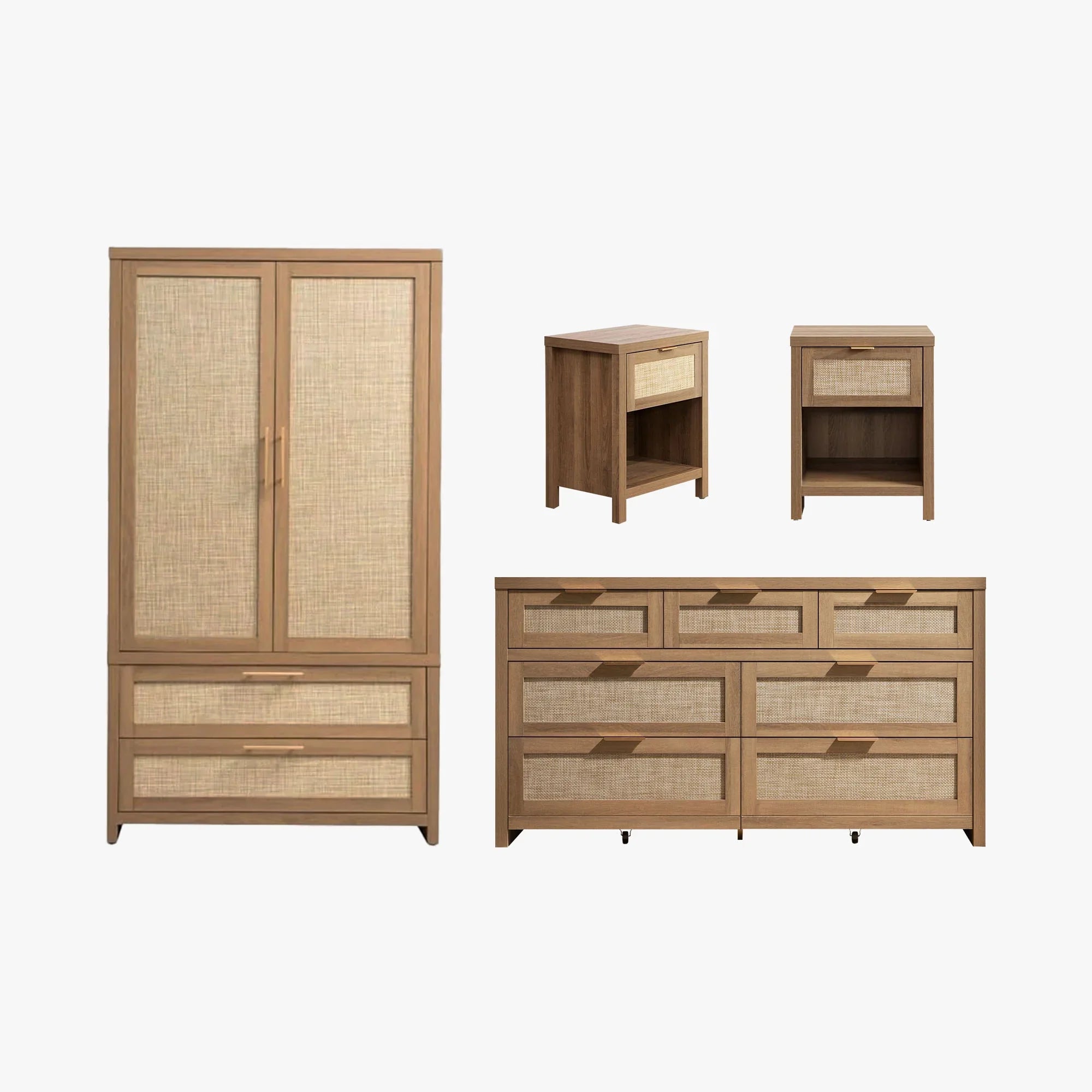 Timeless Caramel Oak Savanna Wardrobe Bedroom Set 1 Elegant suite showcasing bedroom set in caramel oak with wardrobe storage.