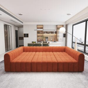 Modern channel tufted modular sectional sofa orange designed for comfort and flexibility in any space.