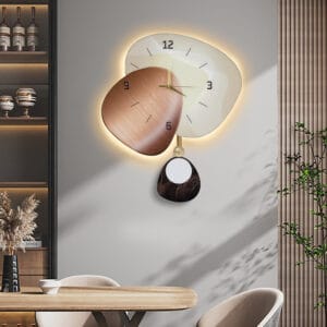 Stylish LED wall clock with faux 3D layers and remote-controlled soft backlighting.