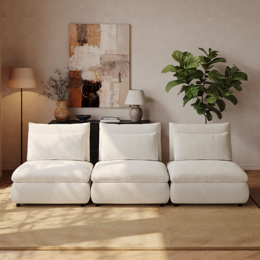 Versatile 3-piece chenille sectional sofa featuring deep storage and flexible seating options.