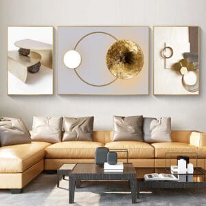 Enhance your space with sophisticated white gold geometric wall art in a stylish frame.
