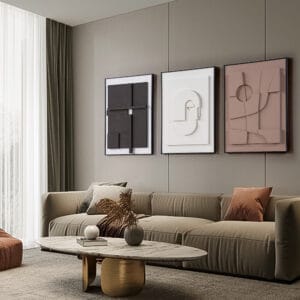 Stylish 3-piece japandi wall decor set encased in black rectangle frames.