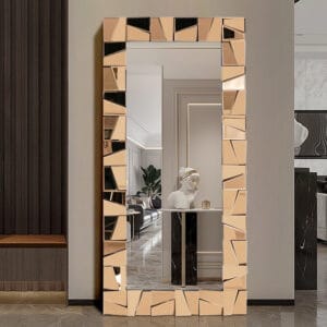 Luxurious oversized full length mirror featuring a stylish 3D glass frame.