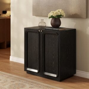 Storage cabinet made of rich ash wood veneer tv stand featuring adjustable shelving and spacious interior.