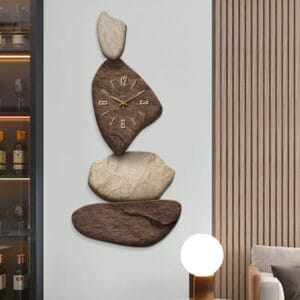 Stone-inspired 32" Japandi wall clock featuring a silent, non-ticking mechanism.