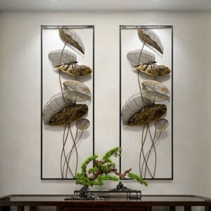 Upscale metal wall decor set featuring elegant lotus leaf designs for stylish interiors.