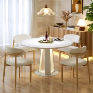 Extendable dining table made of solid wood, featuring built-in LED lighting for ambiance.
