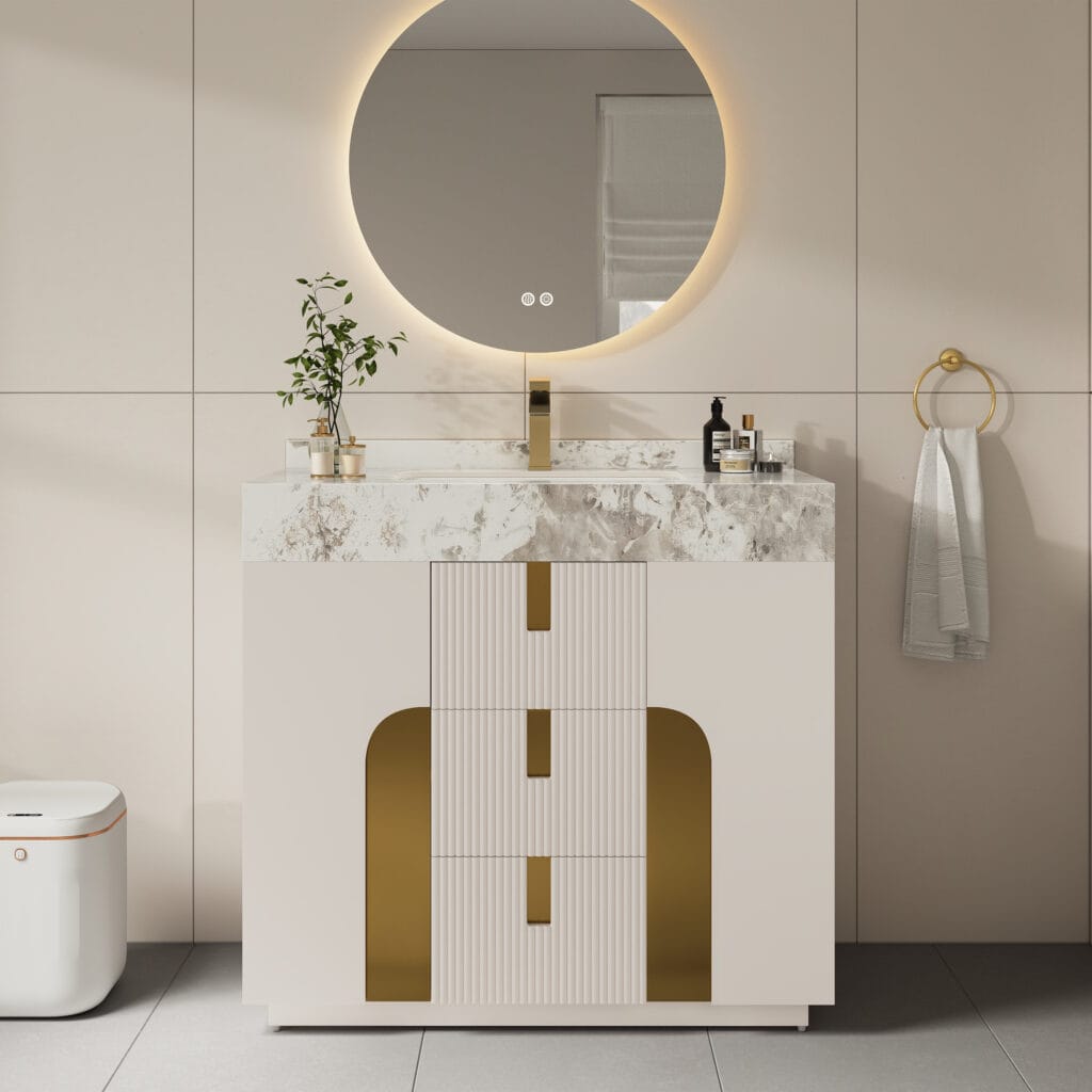 The Sicotas Collection 60 Sleek Artus 36 inch bathroom vanity with sintered stone top and spacious cabinet.