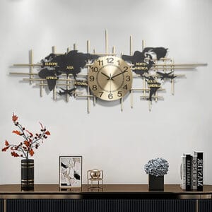 Stylish 38" modern map wall clock designed as functional art for your living room.