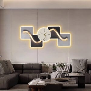 This sophisticated abstract wall clock adds a contemporary touch to any decor.