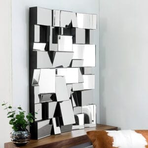 Exquisite geometric wall mirror featuring a high-quality MDF frame and glass surface.