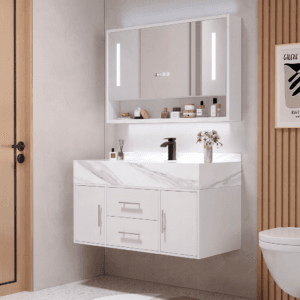 Sleek 39.4" floating bathroom vanity set with modern design and smart features.