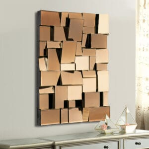 Striking modern brown glass wall mirror featuring a unique geometric wall mirror design.
