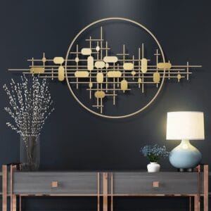 Golden geometric wall art, a stunning piece of modern gold wall decor for your home.