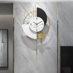 Modern wall clock featuring a gold pendulum and silent movement for peaceful spaces.