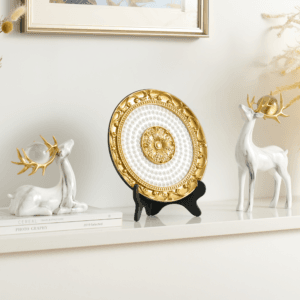 Elegant 3-piece decorative deer plate set with hand-painted plate and sculptural deer figurines.