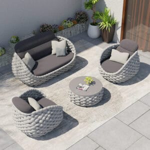 Stylish Cocaro outdoor sectional sofa set featuring a durable aluminum frame and rope weave.