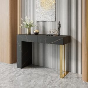 Stylish marble-effect finish modern accent console table with two concealed drawers.