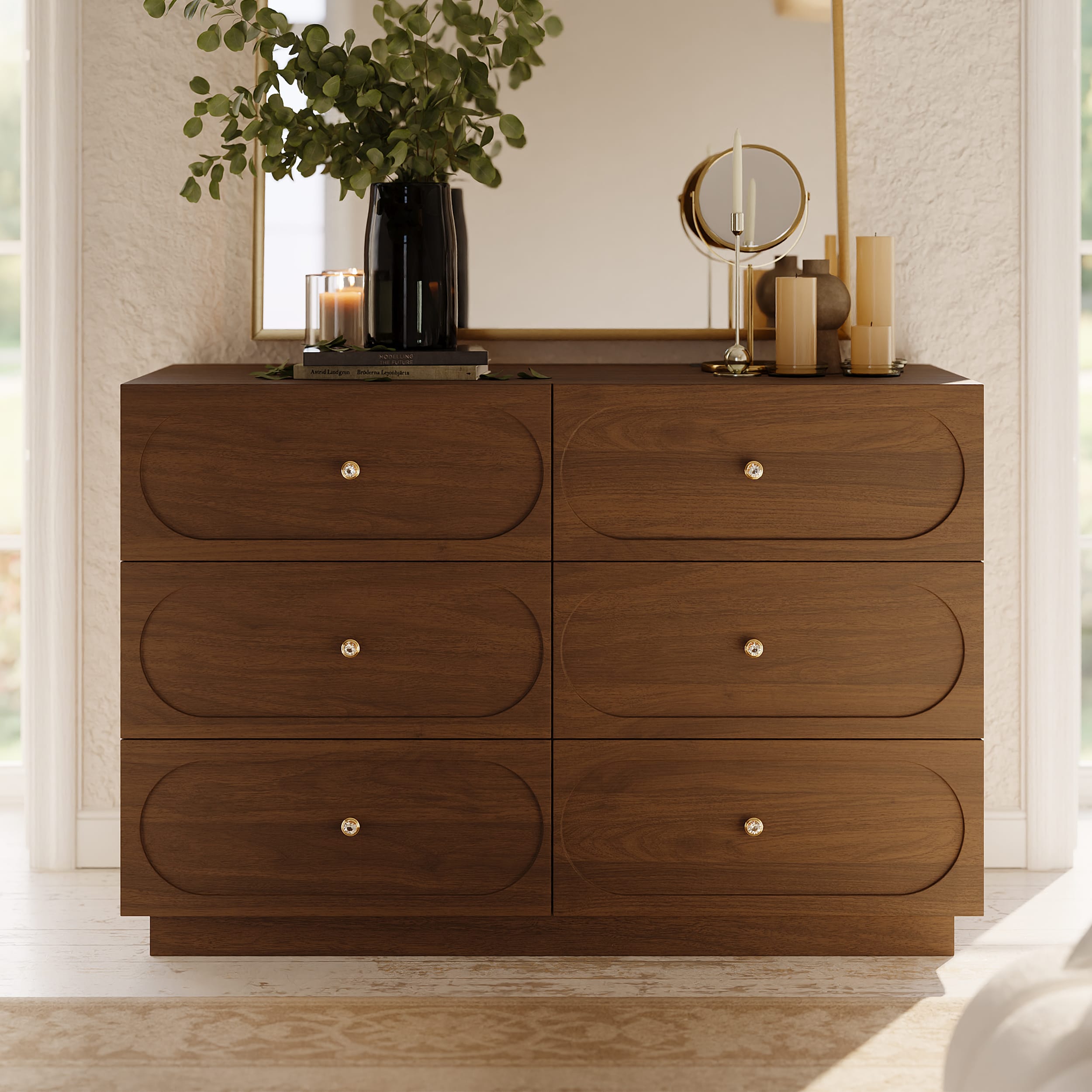 Natural Modern Dresser with Charging Station 1 Sculpted drawer fronts enhance this modern dresser with charging station, featuring six spacious drawers.