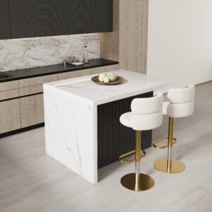 Japandi-style kitchen island with storage, perfect for family meals and gatherings.