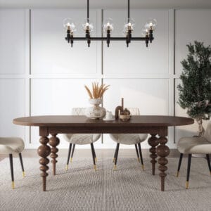 Sturdy oval design of a mid century extendable dining table for family gatherings.