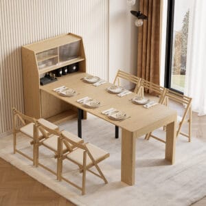 Versatile Folding Dining Table with Sideboard adapts to different configurations for flexible living.