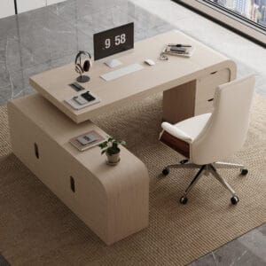 Sleek L-shaped executive desk with chair designed for comfort and durability.