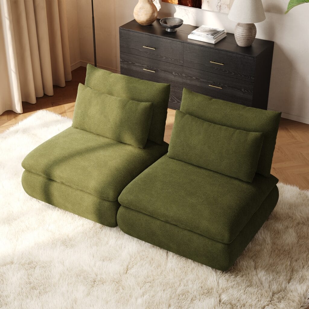 Modern sofa featuring integrated storage and a removable backrest, a modular sectional sofa with storage.