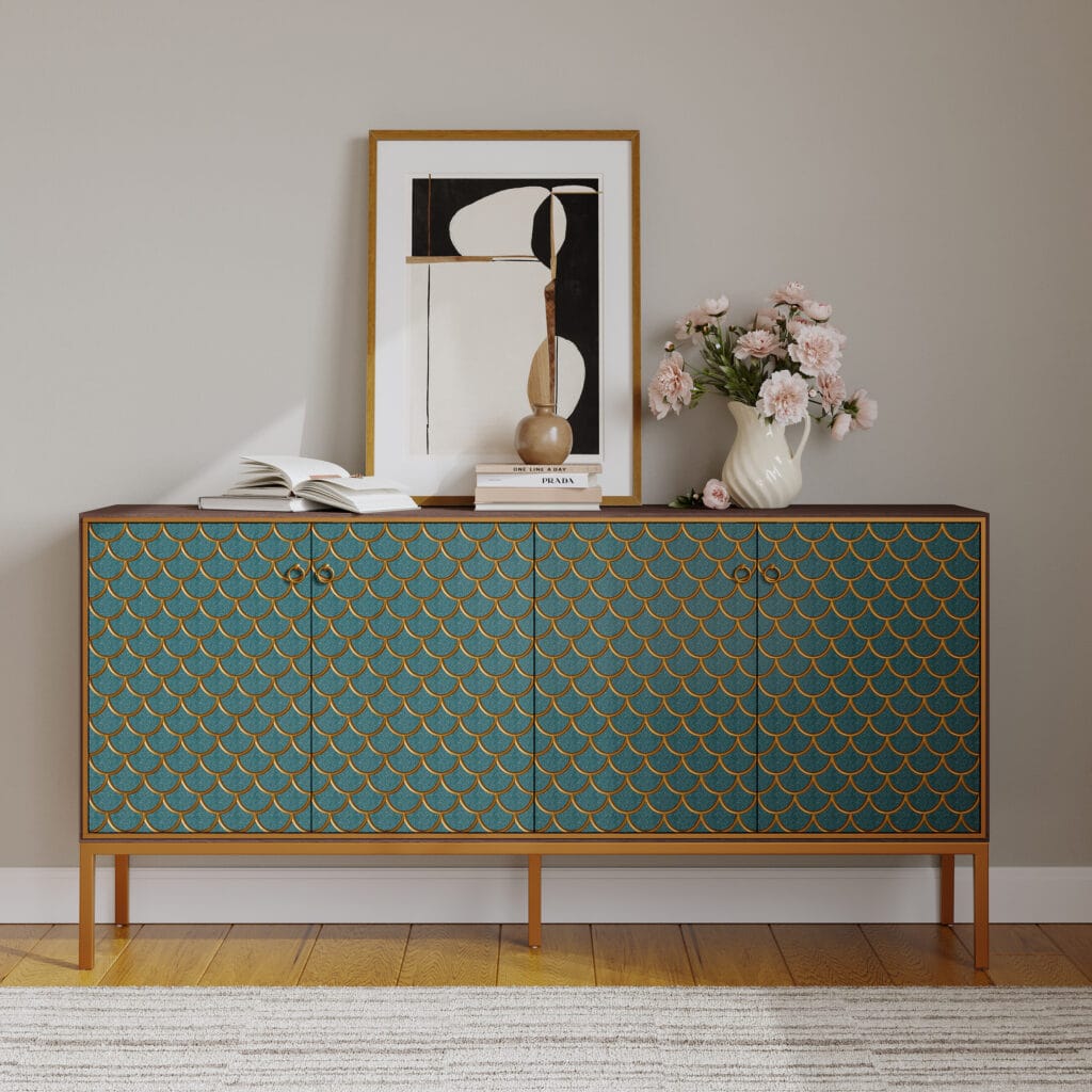 Modern sideboard buffet cabinet featuring four doors and two spacious shelves for storage.