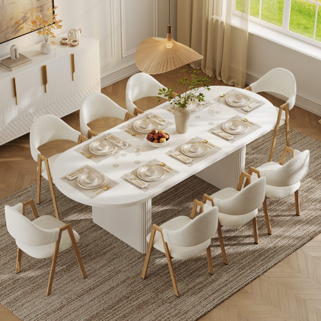 The Sicotas Collection 29 Stylish Fluve extendable dining table with Japandi-inspired design for flexible seating options.