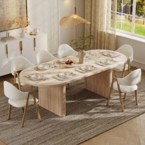 Stylish Fluve extendable dining table features Japandi-inspired design and flexible seating options.