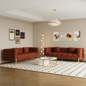 Elegant tufted design of a modern boucle 3 seater sofa with premium upholstery.