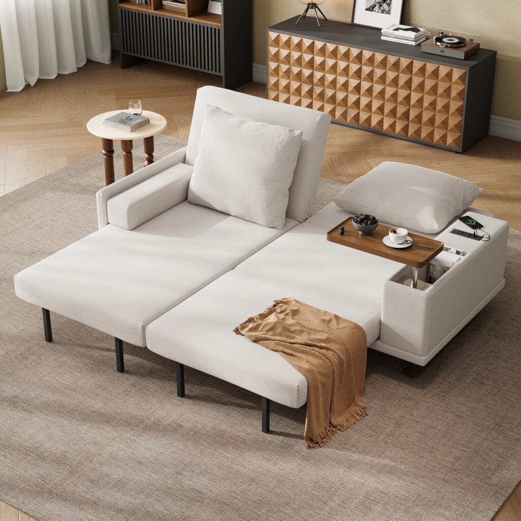 Sofas 8 Stylish mid-century modern velvet sofa bed with hidden storage and plush upholstery.
