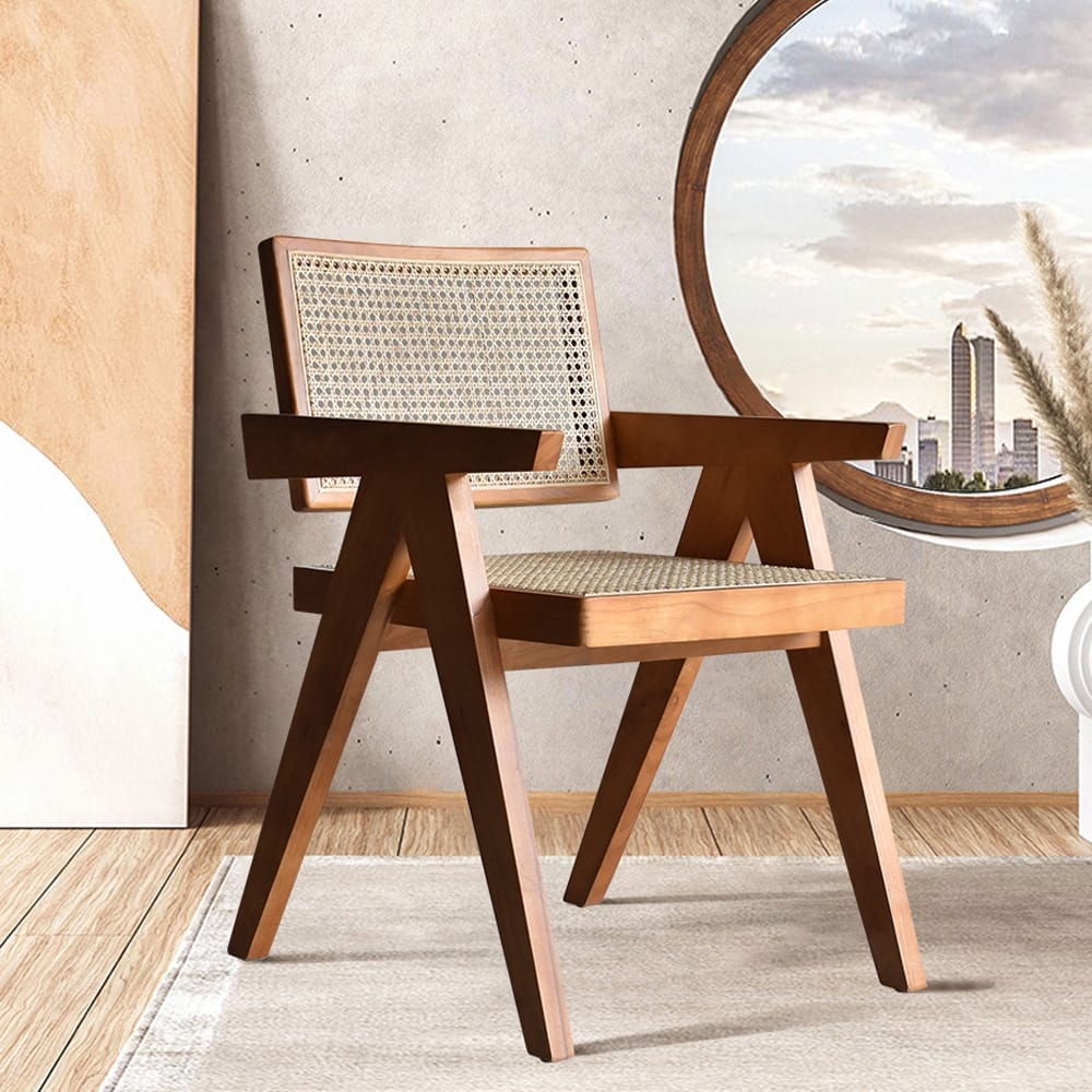 Comfortable Japandi Dining Chair Set 1 Stylish Archic Japandi dining chair set featuring a solid wood frame and rattan seat.