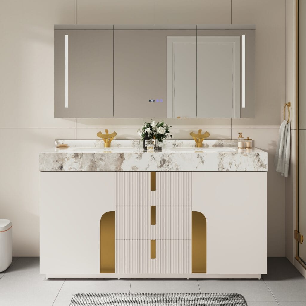 The Sicotas Collection 58 Sophisticated Artis 60 Inch Double Bathroom Vanity featuring ample storage and refined craftsmanship.