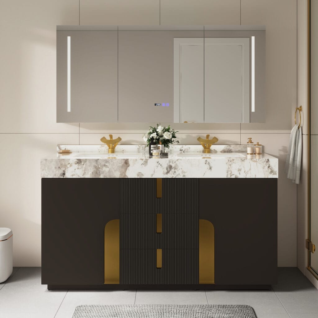 The Sicotas Collection 59 Sophisticated Artis 60 inch double sink vanity featuring modern luxury and ample storage space.