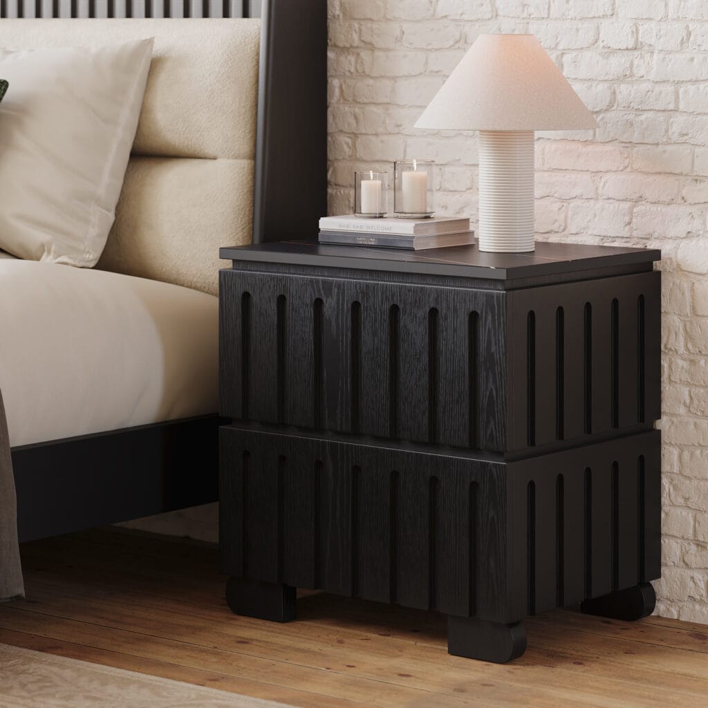 Add style to your space with this elegant ash wood nightstand set featuring deep grooves.