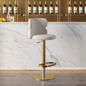 Stylish Bar Stools Velvet Upholstery featuring a curved backrest and adjustable height.