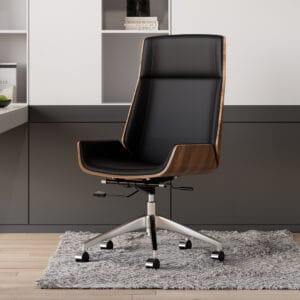 Comfortable faux leather office chair featuring pneumatic height adjustment and smooth-rolling casters.