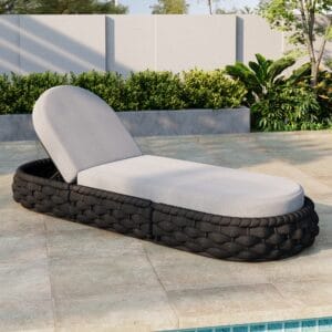 Relaxing Cocaro adjustable outdoor chaise lounge featuring a rust-resistant aluminum frame and cushion.