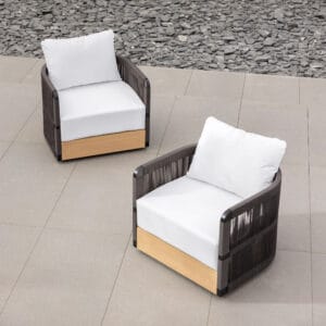 Stylish Costra Outdoor Swivel Lounge Chair features a rust-resistant aluminum frame and breathable rope.