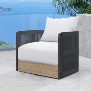 Relaxed outdoor lounging on the Costra Outdoor Swivel Lounge Chair with a rust-resistant frame.