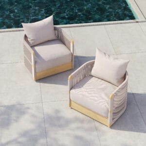 Relaxed outdoor lounging with the Costra Outdoor Aluminum Rope Weave Swivel Lounge Chair.