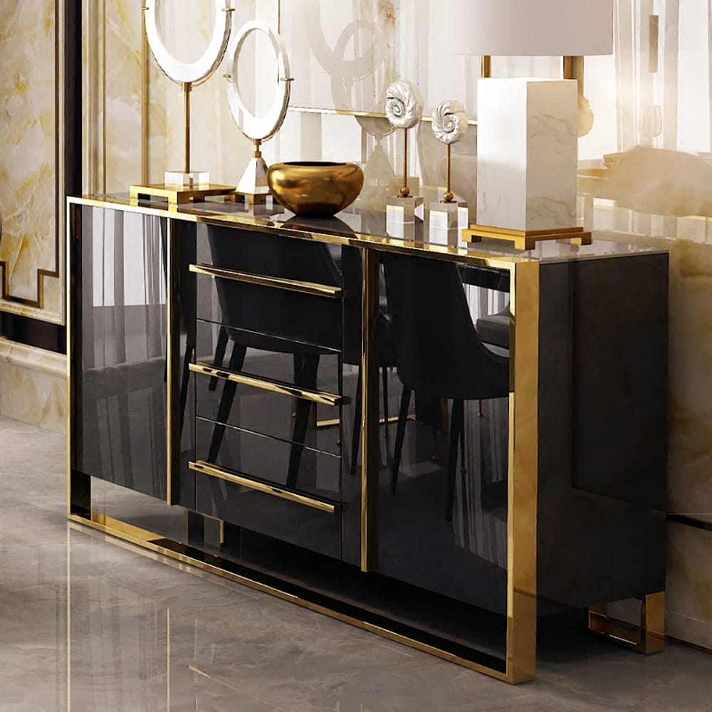 Buffets 6 Cylina sideboard features organized storage as a glossy black buffet sideboard for dining essentials.