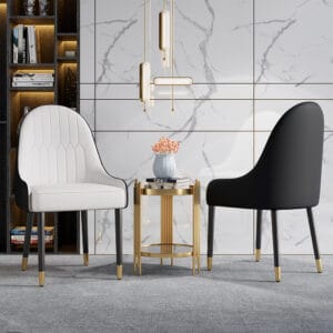 Modern PU leather dining chair with a curved back, perfect for white and black dining chairs.